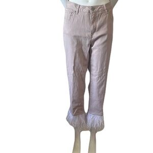V Cristina Women's Jeans with Feather Trim Festive Pants Size 14 New With Tag